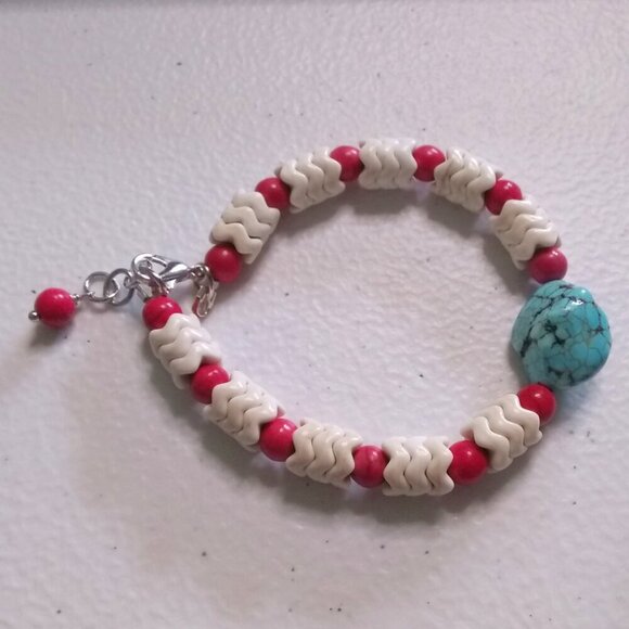 Colorful Mixed Stone Bracelet ~ Pink  Cream & Turquoise ~ Upbeat Happy Vibes - Picture 4 of 7